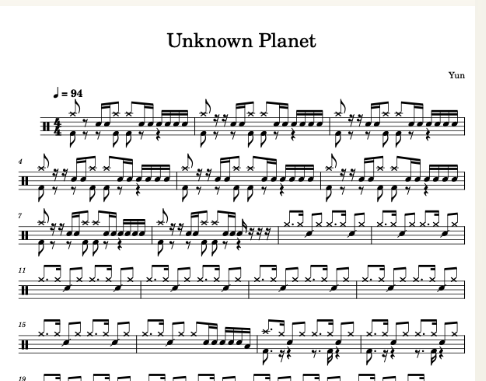 Unknown Planet Drum Sheet Music ( Full Version)