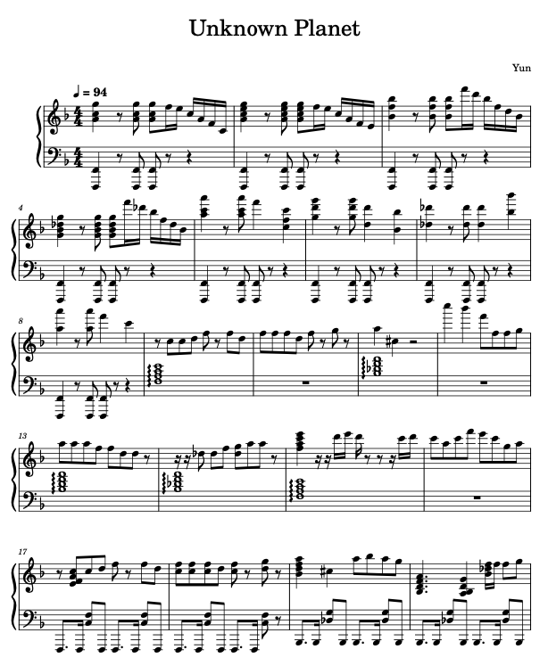 Unknown Planet Piano Sheet Music ( Full Version )